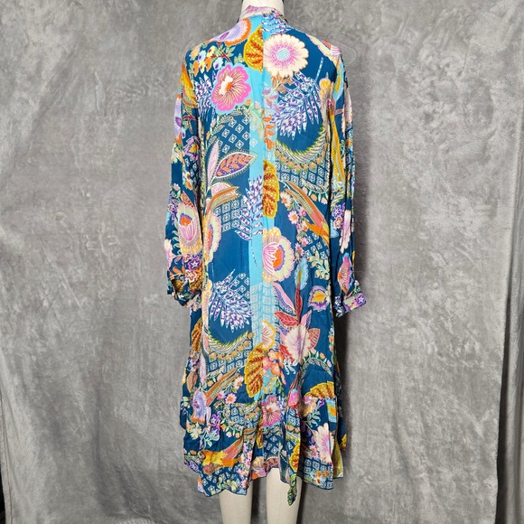 Johnny Was Wild Imana Midi Slip Dress Boho Floral Print Rayon Long Sleeve Medium - Picture 5 of 12